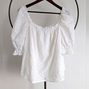 Tuckernuck Pomander Place White Eyelet Puff Sleeve Blouse Top Shirt XS